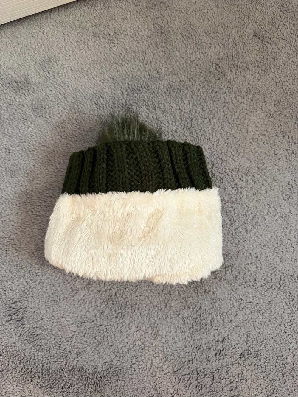 Olive Green Cable Knit Pom Beanie